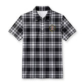 Menzies Black - White Modern Tartan Crest Birdseye Mesh Polo Shirt