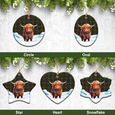 Cunningham Hunting Modern Tartan Christmas Ceramic Ornament - Highland Cows Snow Style