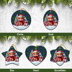 Donnachaidh Tartan Christmas Ceramic Ornament - Highland Cow Winter Style