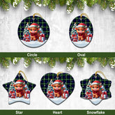 Lamont Modern Tartan Christmas Ceramic Ornament - Highland Cow Winter Style