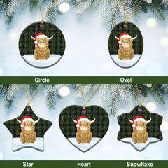 Reid Green Tartan Christmas Ceramic Ornament - Highland Cows Style
