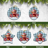 Stewart Muted Blue Tartan Christmas Ceramic Ornament - Highland Cow Winter Style
