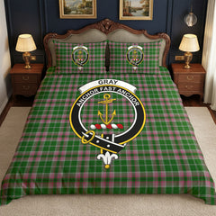 Gray Hunting Tartan Crest Bedding Set