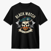 Black Watch Ancient Tartan Crest 2D T-shirt - Alba Skull Style