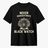 Black Watch Weathered Tartan Crest 2D T-shirt - Never Underestimate Style