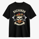Buchanan Modern Tartan Crest 2D T-shirt - Alba Skull Style