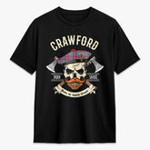 Crawford Ancient Tartan Crest 2D T-shirt - Alba Skull Style