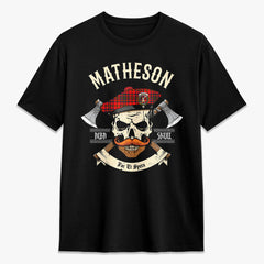 Custom Matheson Modern Tartan Crest 2D T-shirt - Alba Skull Style