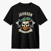 Johnson Ancient Tartan Crest 2D T-shirt - Alba Skull Style