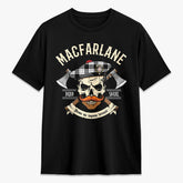MacFarlane Black - White Tartan Crest 2D T-shirt - Alba Skull Style