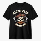 MacPherson Weathered Tartan Crest 2D T-shirt - Alba Skull Style
