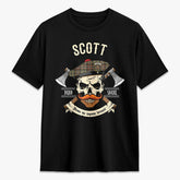 Scott Green Weathered Tartan Crest 2D T-shirt - Alba Skull Style