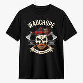 Wauchope (or Waugh) Tartan Crest 2D T-shirt - Alba Skull Style