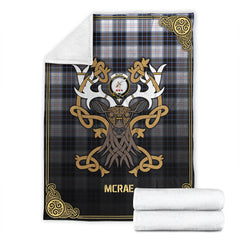 McRae Dress Modern Tartan Crest Premium Blanket - Celtic Stag style