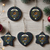 Leslie Hunting Modern Tartan Crest Christmas Ceramic Ornament