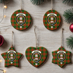 Menzies Green Modern Tartan Crest Christmas Ceramic Ornament
