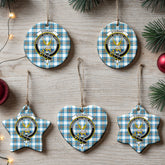 Stewart Muted Blue Tartan Crest Christmas Ceramic Ornament