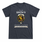 Brown Ancient Tartan Crest Mischief and Mayhem T-shirt