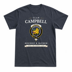 Campbell Argyll Modern Tartan Crest Mischief and Mayhem T-shirt