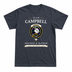 Campbell of Cawdor Modern Tartan Crest Mischief and Mayhem T-shirt