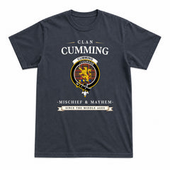Cumming Hunting Weathered Tartan Crest Mischief and Mayhem T-shirt