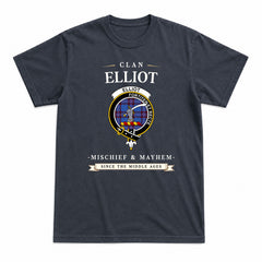 Elliot Modern Tartan Crest Mischief and Mayhem T-shirt