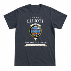 Elliott Ancient Tartan Crest Mischief and Mayhem T-shirt