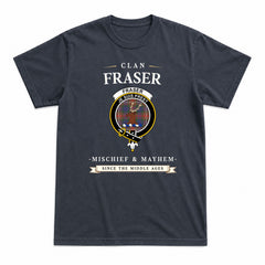 Fraser (of Lovat) Hunting Modern Tartan Crest Mischief and Mayhem T-shirt