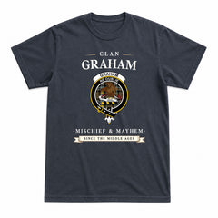 Graham of Menteith Weathered Tartan Crest Mischief and Mayhem T-shirt