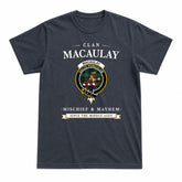 MacAulay Hunting Ancient Tartan Crest Mischief and Mayhem T-shirt