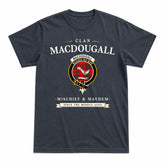 MacDougall Modern Tartan Crest Mischief and Mayhem T-shirt