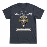 MacFarlane Hunting Modern Tartan Crest Mischief and Mayhem T-shirt