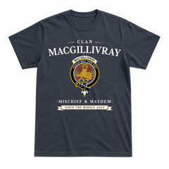 MacGillivray Hunting Ancient Tartan Crest Mischief and Mayhem T-shirt