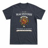 MacIntosh Hunting Weathered Tartan Crest Mischief and Mayhem T-shirt