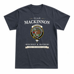 MacKinnon Hunting Ancient Tartan Crest Mischief and Mayhem T-shirt