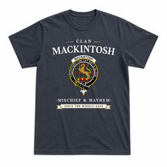 MacKintosh Hunting Modern Tartan Crest Mischief and Mayhem T-shirt