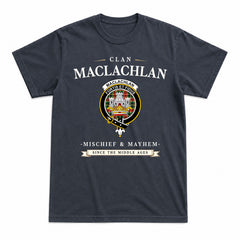MacLachlan Hunting Modern Tartan Crest Mischief and Mayhem T-shirt