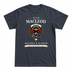 MacLeod of Harris Modern Tartan Crest Mischief and Mayhem T-shirt