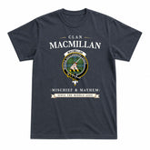 MacMillan Hunting Ancient Tartan Crest Mischief and Mayhem T-shirt