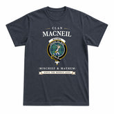MacNeil of Colonsay Ancient Tartan Crest Mischief and Mayhem T-shirt