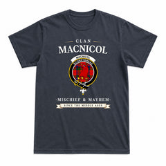 MacNicol (of Scorrybreac) Tartan Crest Mischief and Mayhem T-shirt