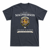 MacPherson Hunting Ancient Tartan Crest Mischief and Mayhem T-shirt