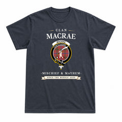 MacRae Ancient Tartan Crest Mischief and Mayhem T-shirt