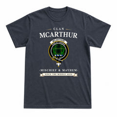 McArthur Modern Tartan Crest Mischief and Mayhem T-shirt