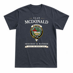 McDonald Lord of the Isles Hunting Tartan Crest Mischief and Mayhem T-shirt