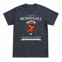 McDougall Modern Tartan Crest Mischief and Mayhem T-shirt