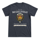 McGillivray Hunting Ancient Tartan Crest Mischief and Mayhem T-shirt