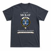 McKay Blue Tartan Crest Mischief and Mayhem T-shirt