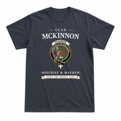 McKinnon Hunting Ancient Tartan Crest Mischief and Mayhem T-shirt