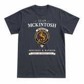 McKintosh Hunting Modern Tartan Crest Mischief and Mayhem T-shirt